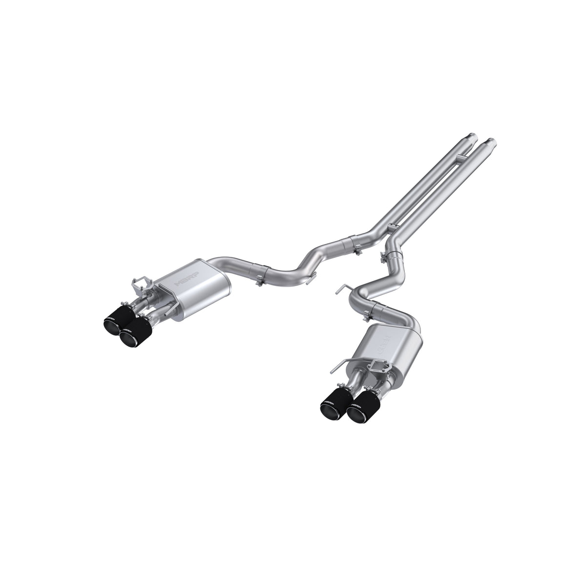 MBRP 18-20 Ford Mustang GT 5.0 w/ Quad Tip Active Exhaust Cat Back Split Rear T304 w/ Carb Fib Tips - S72093CF