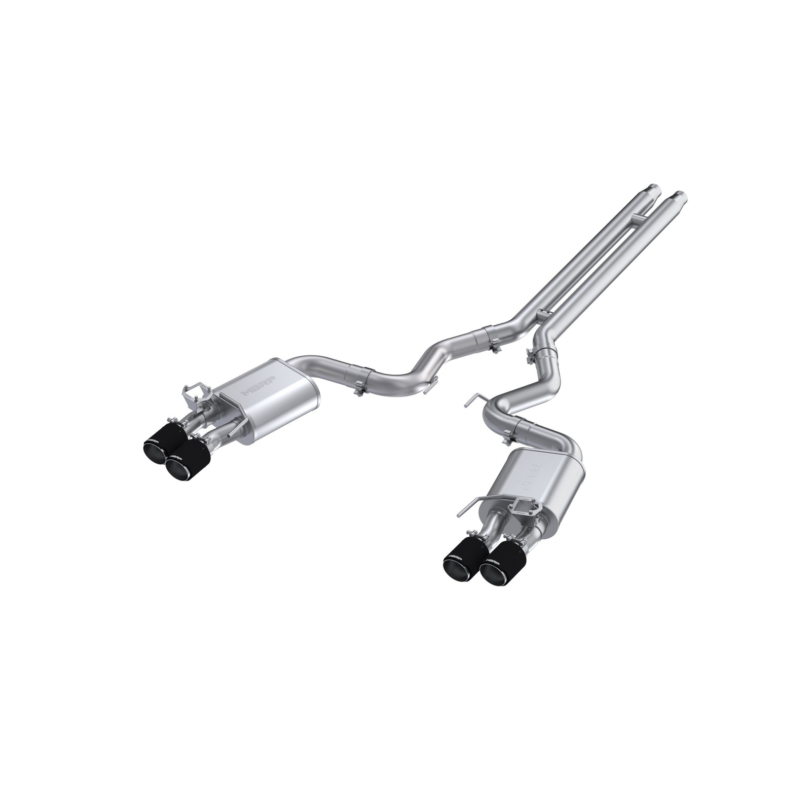 MBRP 18-20 Ford Mustang GT 5.0 w/ Quad Tip Active Exhaust Cat Back Split Rear T304 w/ Carb Fib Tips - S72093CF