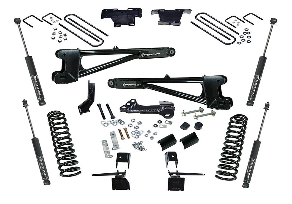 Superlift 17-19 Ford F-250/F-350 SuperDuty 4WD (Diesel) 4in Radius Arm Lift Kit w/ Superlift Shocks - K165 - front view