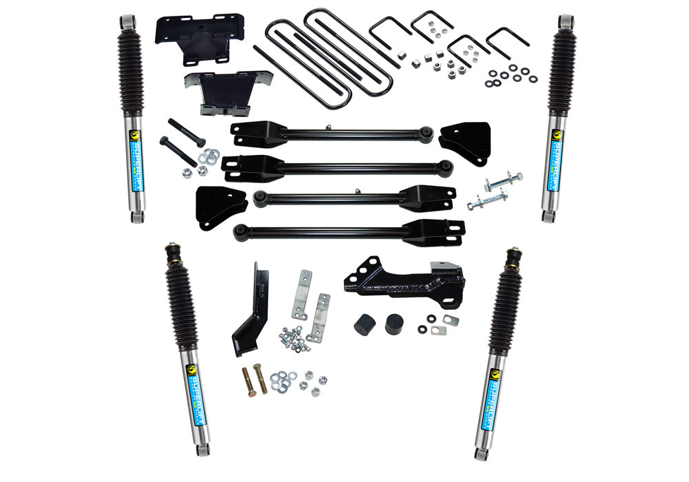 Superlift 17-19 Ford F-250/F-350 SuperDuty 4WD (Diesel) 4in Lift Kit w/4-Link w/ Bilstein Shocks - K166B - front view