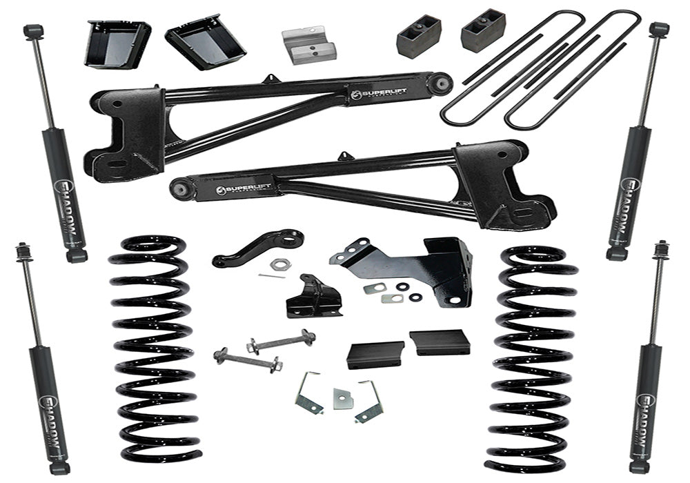 Superlift 11-16 Ford F-250/F-350 SuperDuty 4WD 6in Lift Kit w/ Repl Radius Arms & Superlift Shocks - K989 - front view