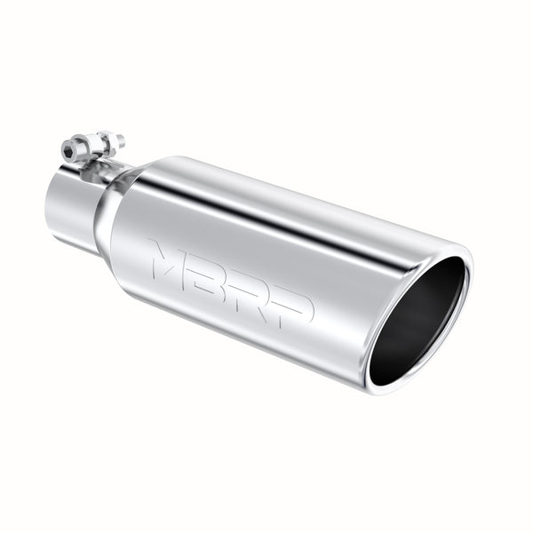 MBRP Universal Tip 4in OD 2.5in Inlet 12in Length Angled Cut Rolled End Clampless No-Weld T304 - T5150