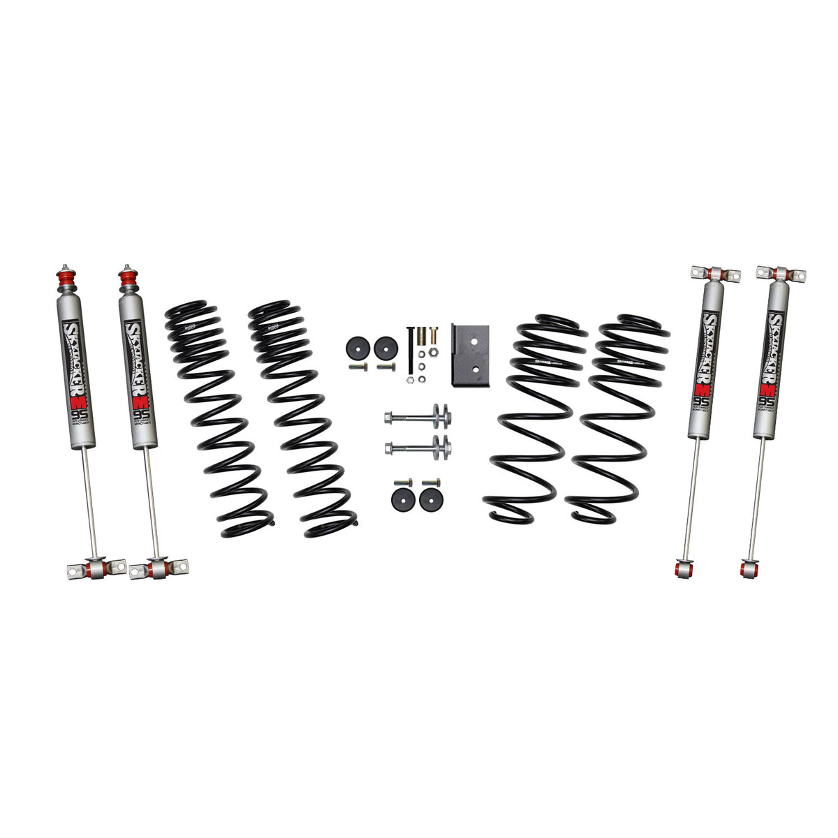Skyjacker Wrangler TJ/LJ 2.5in Dual Rate Long Travel Front & Rear Kit w/ M95 Monotube Shocks - TJ25BPMLT