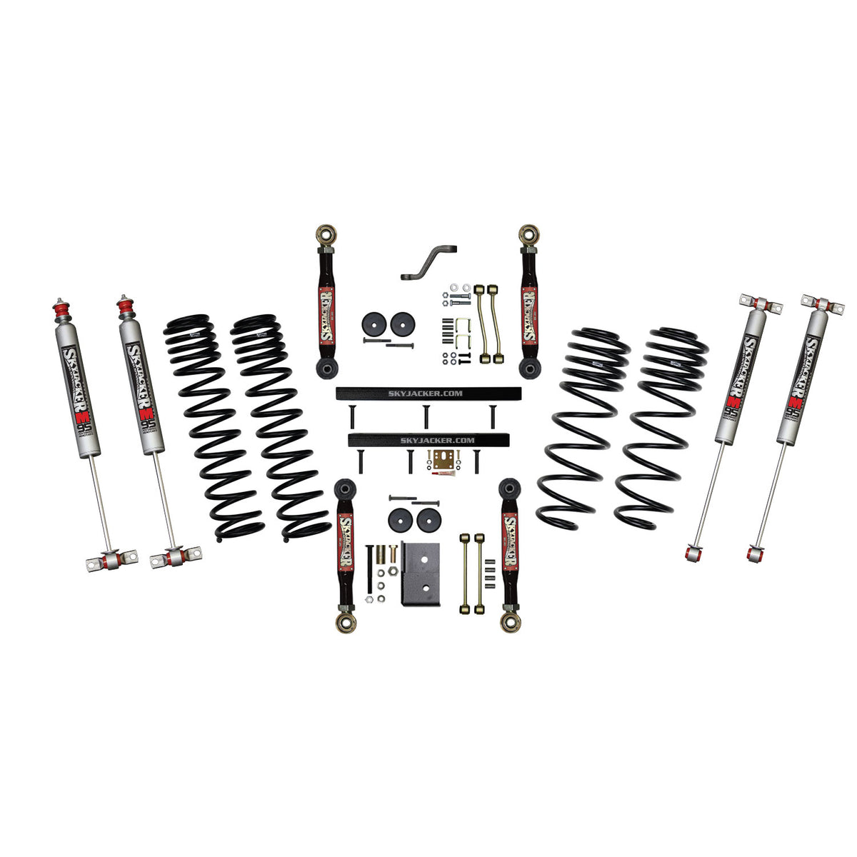 Skyjacker 97-02 Jeep TJ 4in D-Rate Long Travel Kit w/ Adj FR/RR Lower Flex Links/M95 Monotube Shocks - TJ401BPMLTX