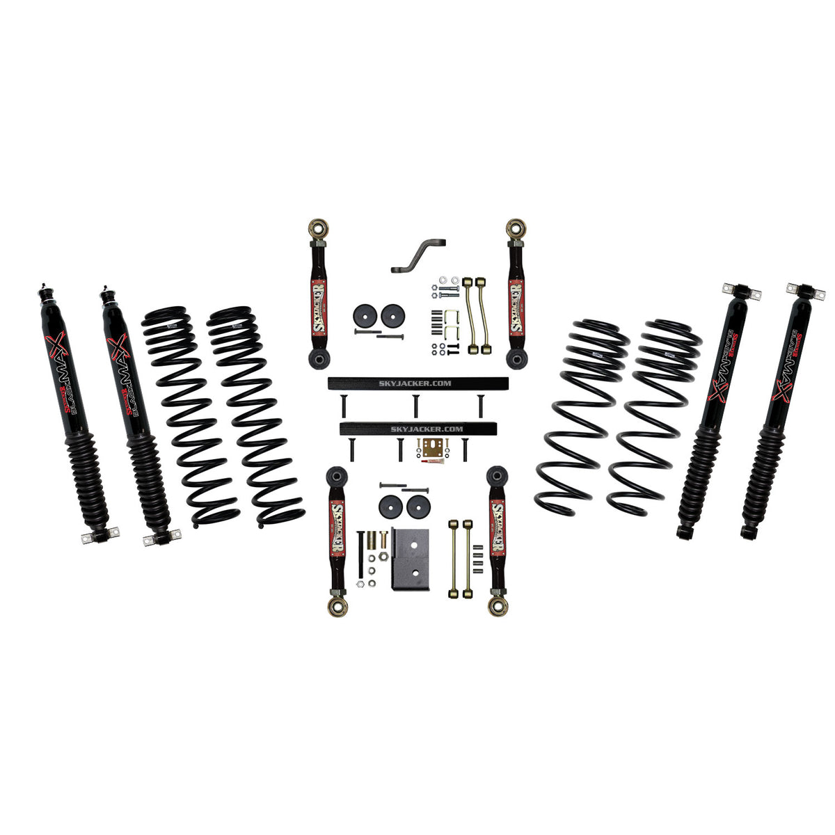 Skyjacker 03-06 Jeep TJ 4in D-Rate Long Travel Kit w/ Adj. FR/RR Lower Flex Links/Black Max Shocks - TJ403BPBLTX