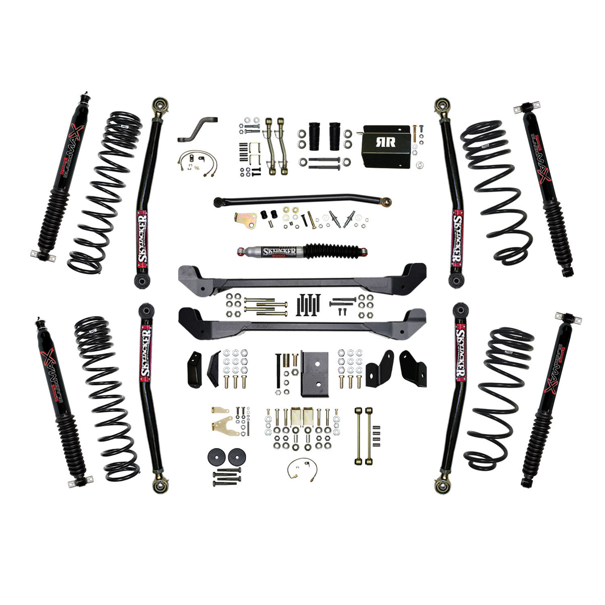 Skyjacker 97-06 Jeep TJ 4in Dual Rate Long Travel Coils Long Arm RR1 Lift Kit	w/ Black Max Shocks - TJ40RR1LTK-B