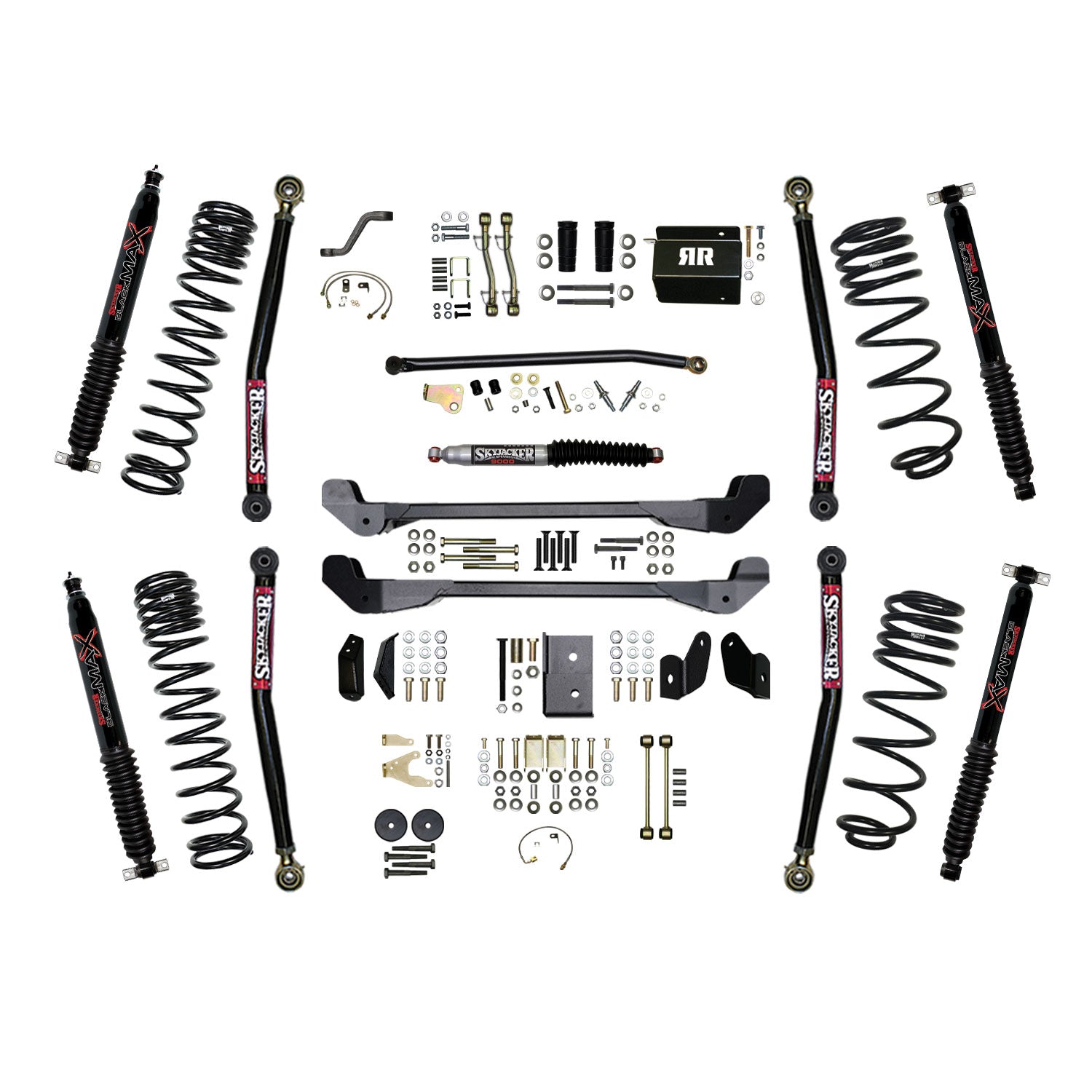 Skyjacker 97-06 Jeep TJ 4in Dual Rate Long Travel Coils Long Arm RR1 Lift Kit	w/ Black Max Shocks - TJ40RR1LTK-B