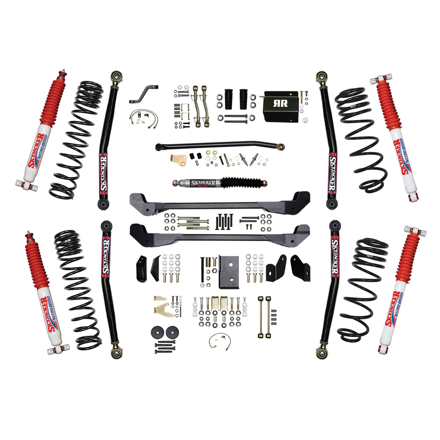 Skyjacker 97-06 Jeep TJ 4in Dual Rate Long Travel Coils Long Arm RR1 Lift Kit w/ Nitro Shocks - TJ40RR1LTK-N