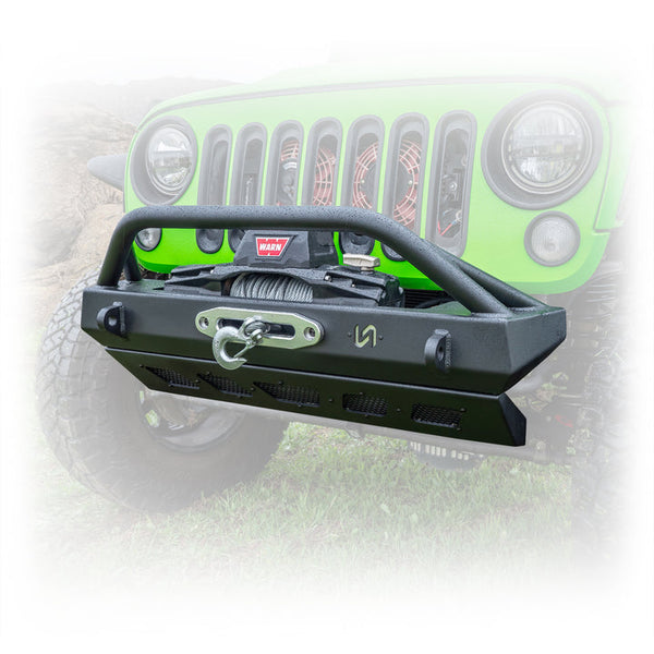 Turn Offroad 2007+ Jeep JK/JL/JT Front Bumper W/Welded Bull Bar & Skid Plate - JPFB-04 for 2018-2024 Jeep Wrangler - front vi