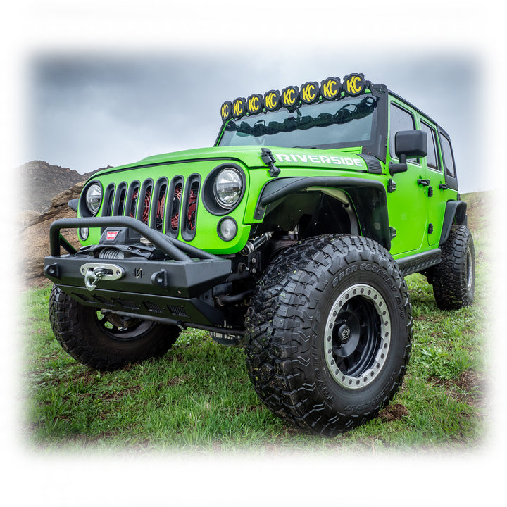 Turn Offroad 2007+ Jeep JK/JL/JT Front Bumper W/Welded Bull Bar & Skid Plate - JPFB-04 for 2018-2024 Jeep Wrangler - installe