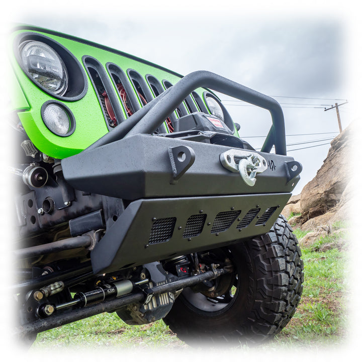 Turn Offroad 2007+ Jeep JK/JL/JT Front Bumper W/Welded Bull Bar & Skid Plate - JPFB-04 for 2018-2024 Jeep Wrangler - side vie