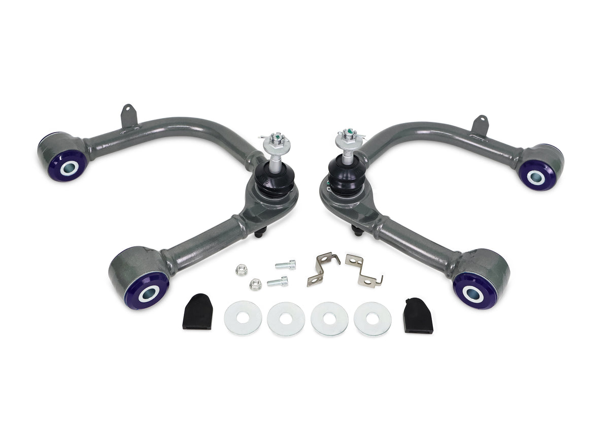 SuperPro - Front Upper Control Arm Set - Fixed Offset Camber and Caster Correction for Lifted Trucks - Gunmetal Grey - TRC6715E