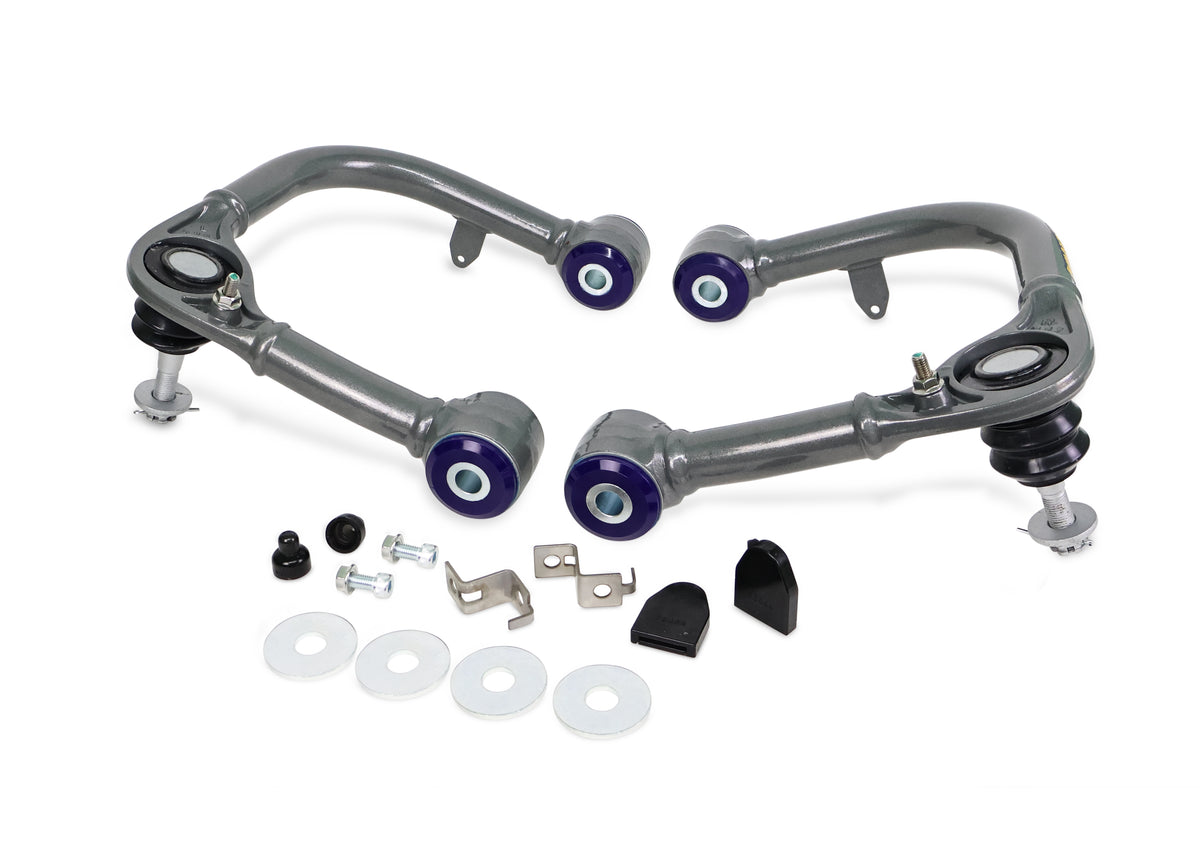 SuperPro - Front Upper Control Arm Set - Fixed Offset Camber and Caster Correction for Lifted Trucks - Gunmetal Grey - TRC6715E