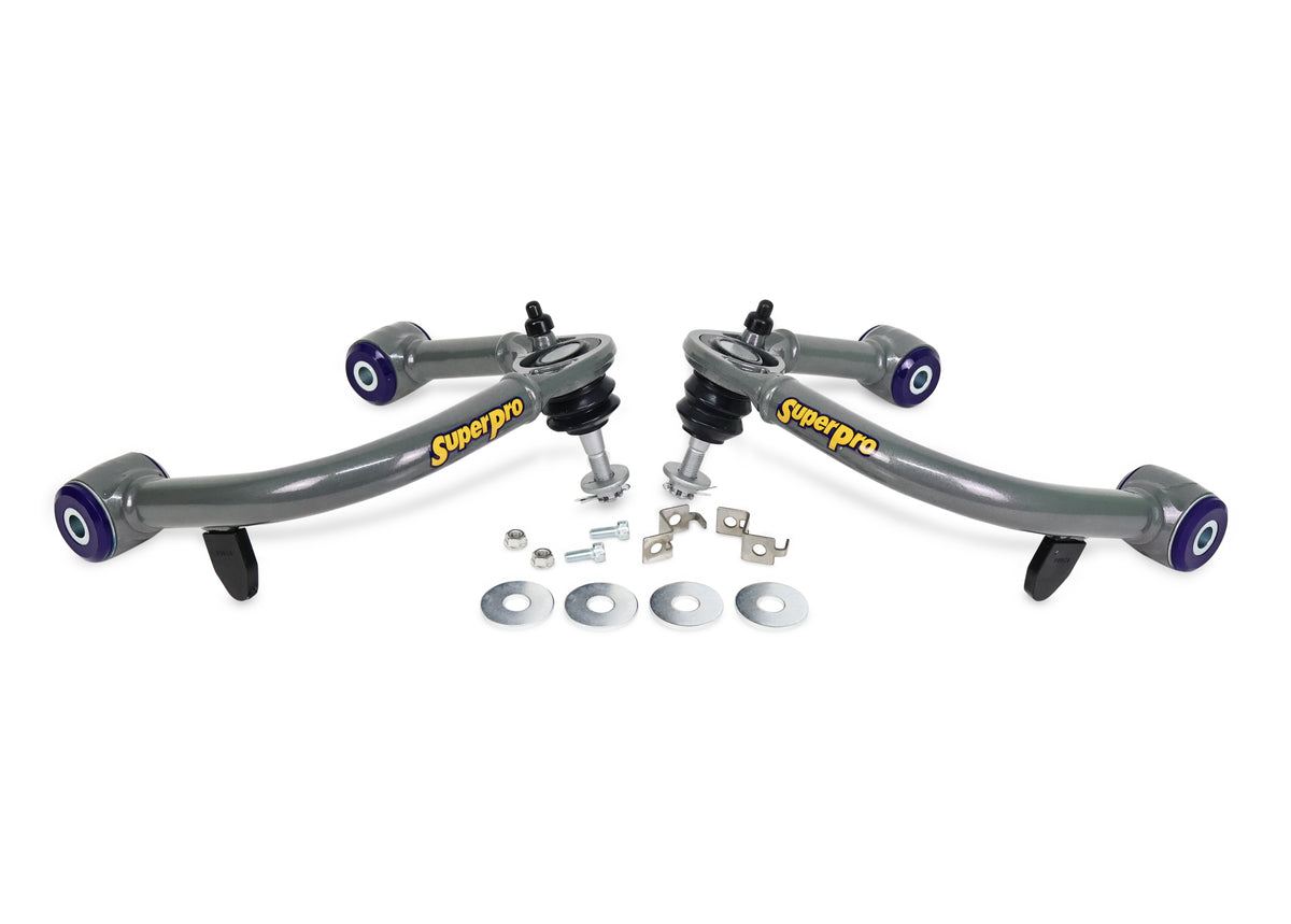 SuperPro - Front Upper Control Arm Set - Fixed Offset Camber and Caster Correction for Lifted Trucks - Gunmetal Grey - TRC6715E