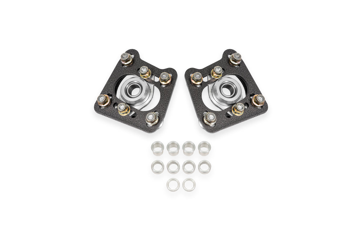 BMR 94-04 Ford Mustang Steel Caster Camber Plates - Black Hammertone - WAK740H