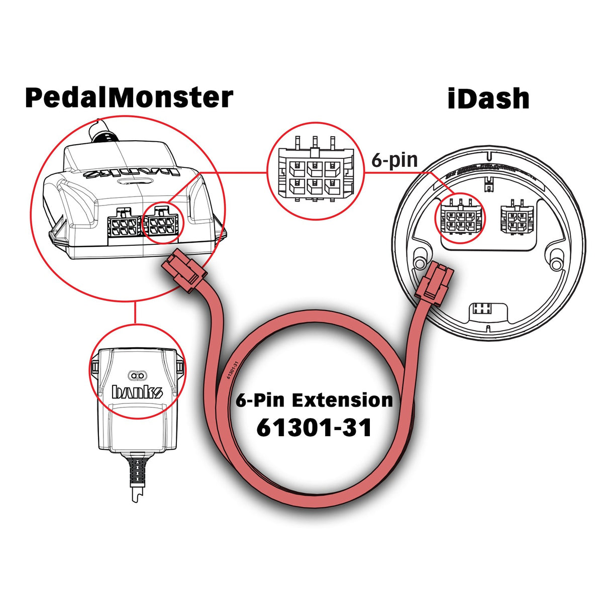 Banks Power B-Bus In-Cab 6 Pin Extension Cable iDash/Derringer - Universal fit 4ft - 61301-31 - Image 2