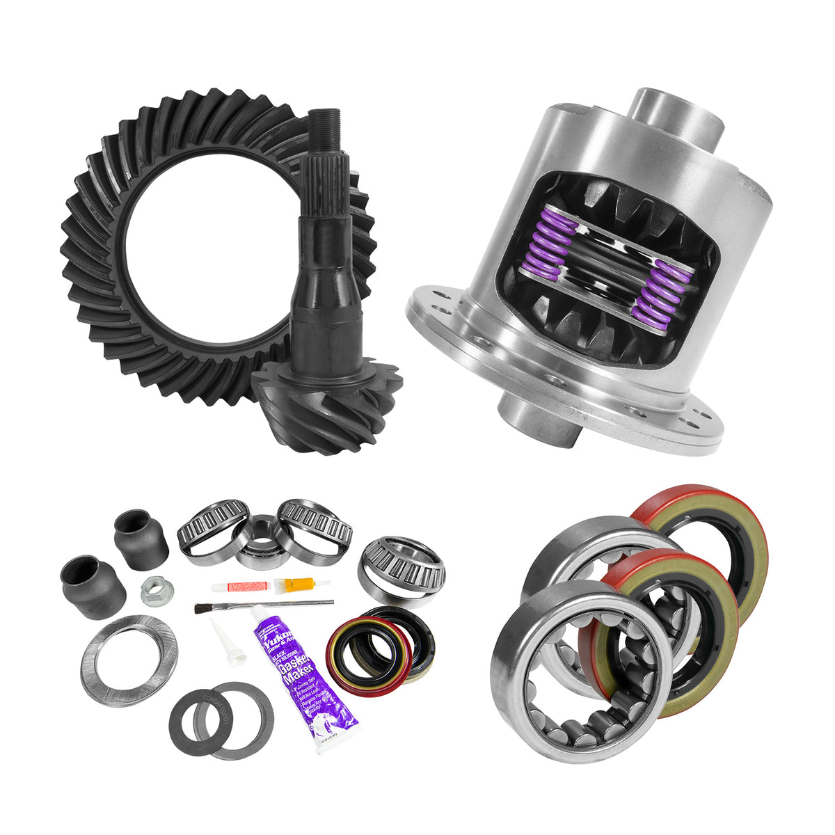 Yukon 9.75in Ford 4.11 Rear Ring & Pinion Install Kit 34 Spline Positraction Axle Bearings - YGK2093