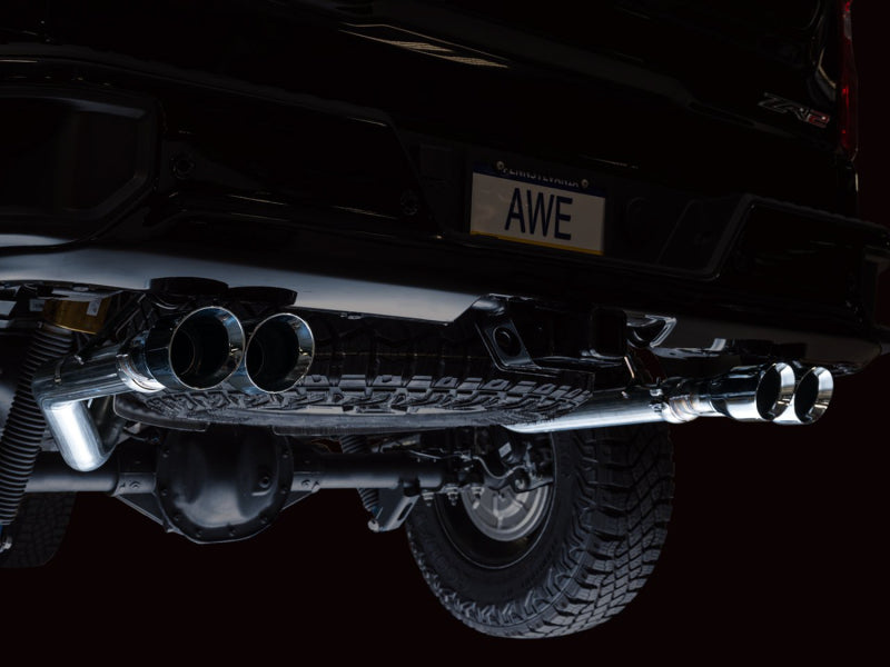 AWE Tuning 22-23 GMC Sierra 1500 AT4X 6.2L 0FG Catback Split Dual (Flat Bumper) - Chrome Silver Tips - 3015-42284