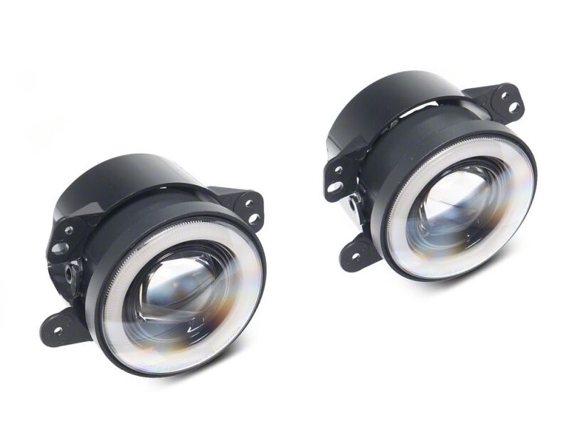 Raxiom 07-18 Jeep Wrangler JK V2 LED Switchback Fog Lights with Amber Turn Signal and Halo Rings - J238999 - front view