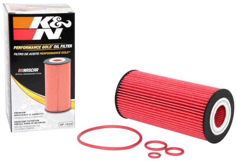 K&N Performance Oil Filter for 04-15 Mercedes Benz - HP-7033 for 2003-2017 Mercedes Benz S Class - package contents