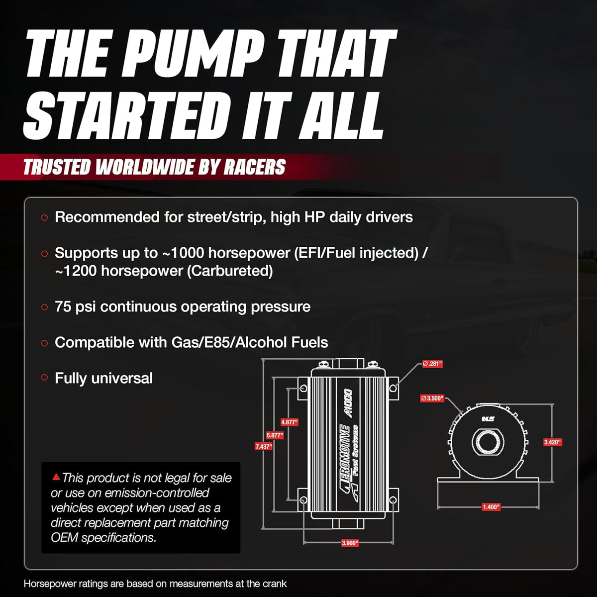 Aeromotive A1000 Fuel Pump - EFI or Carbureted Applications - 11101