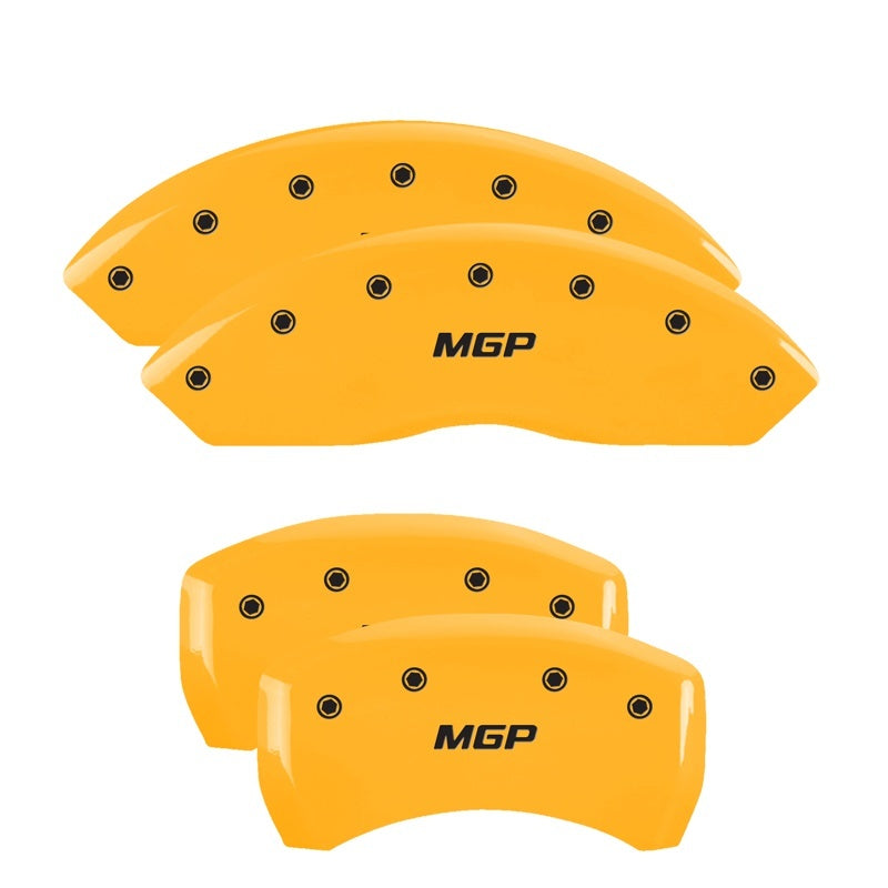 MGP 4 Caliper Covers Engraved Front &amp; Rear MGP Yellow Finish Black Char 2014 Toyota Tundra - 16240SMGPYL