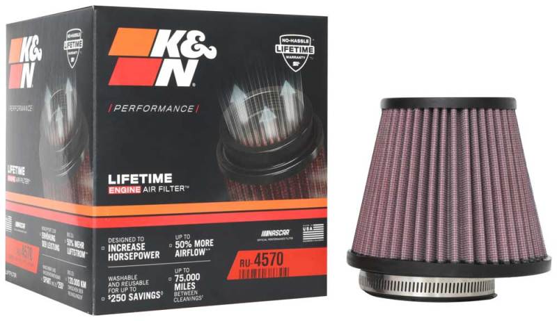 K&amp;N Universal Air Filter 2-7/8in Flange / 5-3/16in Base / 3-1/2in Top / 4-7/16in Height - RU-4570