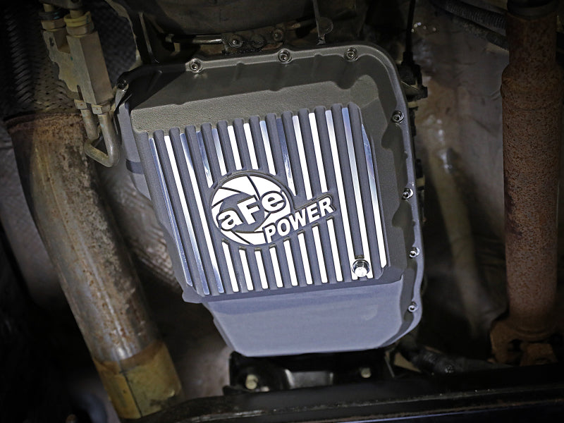 aFe Transmission Pan Raw w/ Machined Fins 13-19 Dodge Diesel Trucks L6-6.7L (td) - 46-71160A