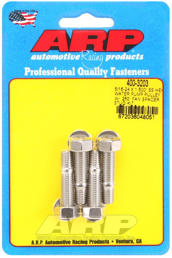 ARP 5/16-24 X 1.500 SS Hex Water Pump Pulley w/ .250in Fan Spacer Stud Kit - 400-3203 by ARP