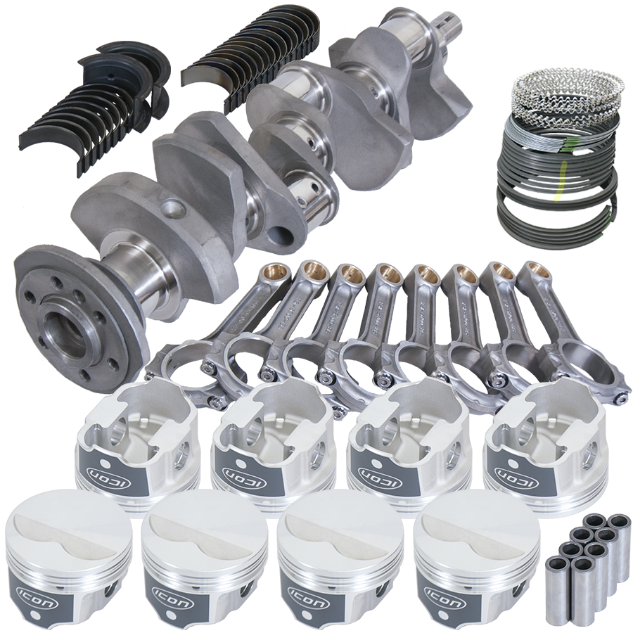 Eagle Chevy 350 3.480in Crank 5.700in I-Beam Rods -3.7cc Flat Top 4.040in Pistons Balanced Assembly - B62302040 - front view