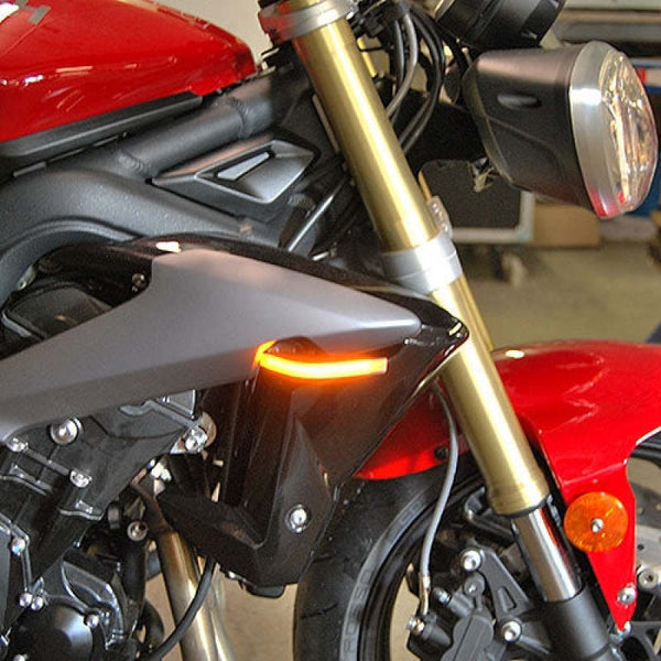 New Rage Cycles 13-17 Triumph Street Triple Front Turn Signals w/Load EQ - STREET-FB-L - front view