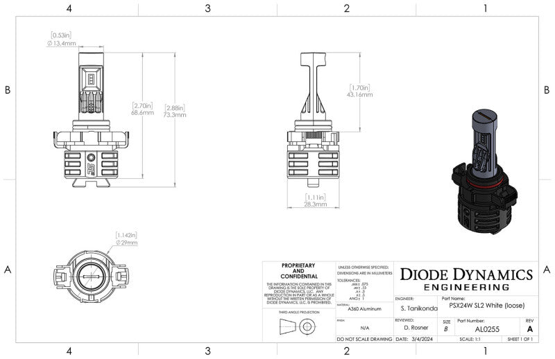 Diode Dynamics 5202/PSX24W Yellow SL2 LED Bulbs (pair) - DD0478P
