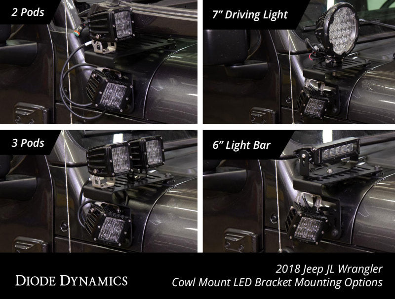 Diode Dynamics 18-21 Jeep JL Wrangler/Gladiator SS3 Cowl LED Bracket Kit - Yellow Sport - DD6555