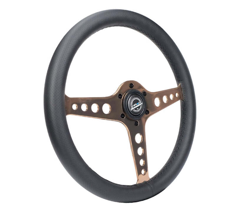 NRG Light Weight Gaming Steering Wheel - Driftz 350mm 3 Rose Gold Spokes Perforated Leather - ST-034RG-PR - close-up view 2