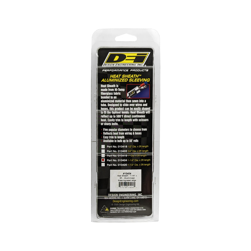 DEI Heat Sheath 1-1/4in I.D. x 3ft - Aluminized Sleeving - Sewn Edge - 10404