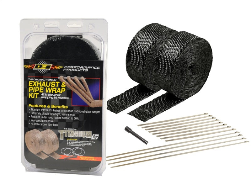 DEI Exhaust Wrap Kit - Black Titanium Wrap Locking Ties &amp; Locking Tie Tool - 10073