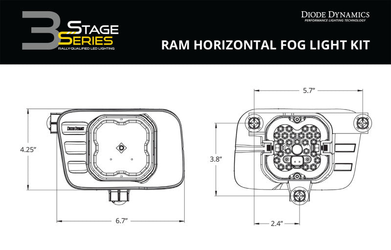 Diode Dynamics SS3 Sport Type Ram Horiz Kit ABL - Yellow SAE Fog - DD7077 for 2009-2010 Dodge Ram 1500 - installed view