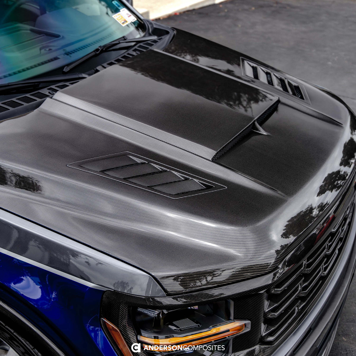 Anderson Composites 21-25 Ford F-150 Type-AB Carbon Fiber Hood - AC-HD21FDF150-AB for 2021-2025 Ford F 150 - installed view