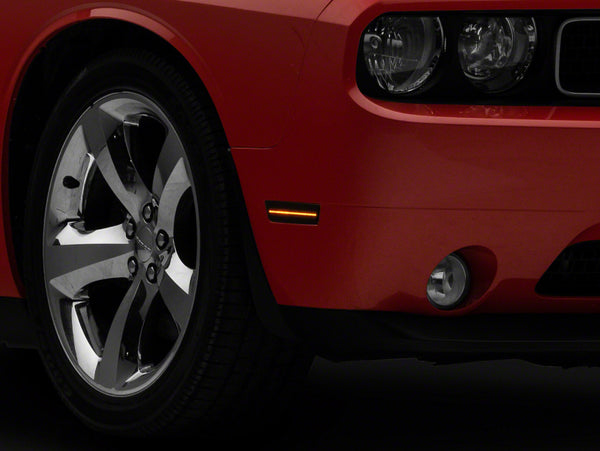 Raxiom 08-14 Dodge Challenger Axial Series LED Side Marker Lights- Smoked - CH3218 for 2008-2014 Dodge Challenger - front vie