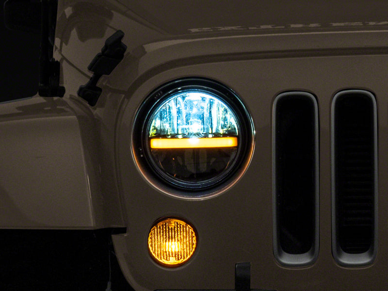 Raxiom 97-18 Jeep Wrangler TJ &amp; JK Axial 7-In LED Headlights w/ DRL - Blk Housing (Clear Lens) - J143372