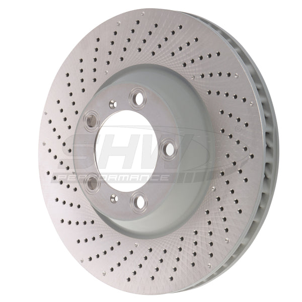SHW 09-13 Porsche 911 Turbo w/Center Lock w/o Ceramics Left Frt Drill-Dimp MB Rotor (99735140502) - PFL30905 for 2009-2013 Po