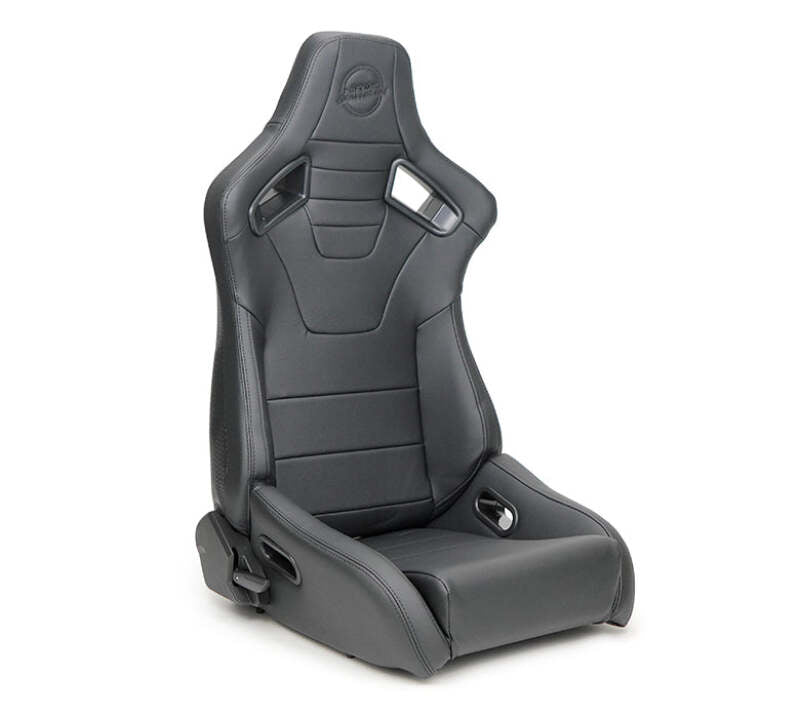 NRG Omega Reclinable Racing Seat (Pair) Black with Black Carbon Vinyl Back - RSC-750BK/BK L/R - front view