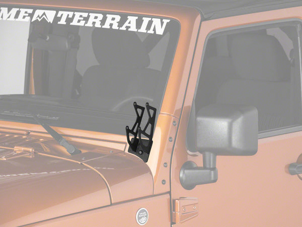 Raxiom 07-18 Jeep Wrangler JK Windshield Mounted Dual Light Brackets - J106739 for 2007-2018 Jeep Wrangler - front view