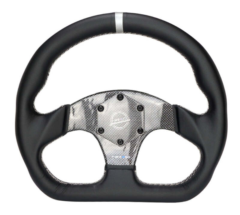 NRG Carbon Fiber Flat Bottom Steering Wheel (320mm) Silver CF Center w/Silver Stitch/Center Mark - RST-024CF/SL - close-up view 2 3