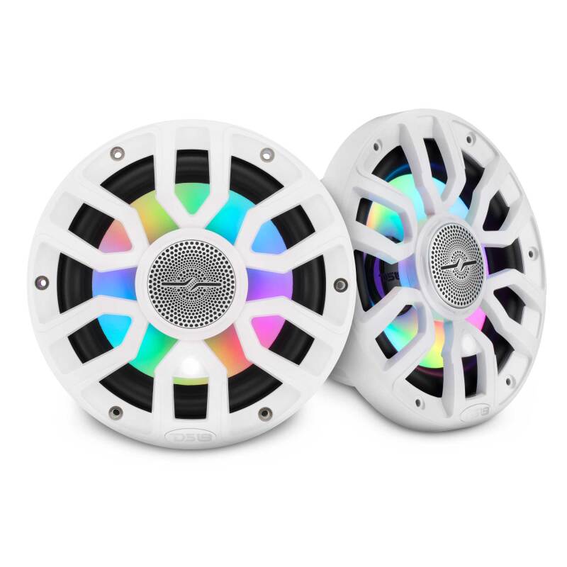 DS18 7.7in 2-Way 175 Watts RMS 4ohm Dgtl LED Lights Bullet Tweeter Cvrs Incl Wht Built-in Deck Light - NXL-IQ7.7/WH - front view