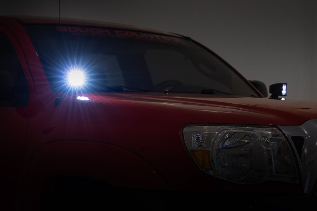 Rough Country - LED Light Kit - Ditch Mount - Black Series Round - 3.5 Inch - Amber DRL - Toyota Tacoma (05-15) - 71092 for 2