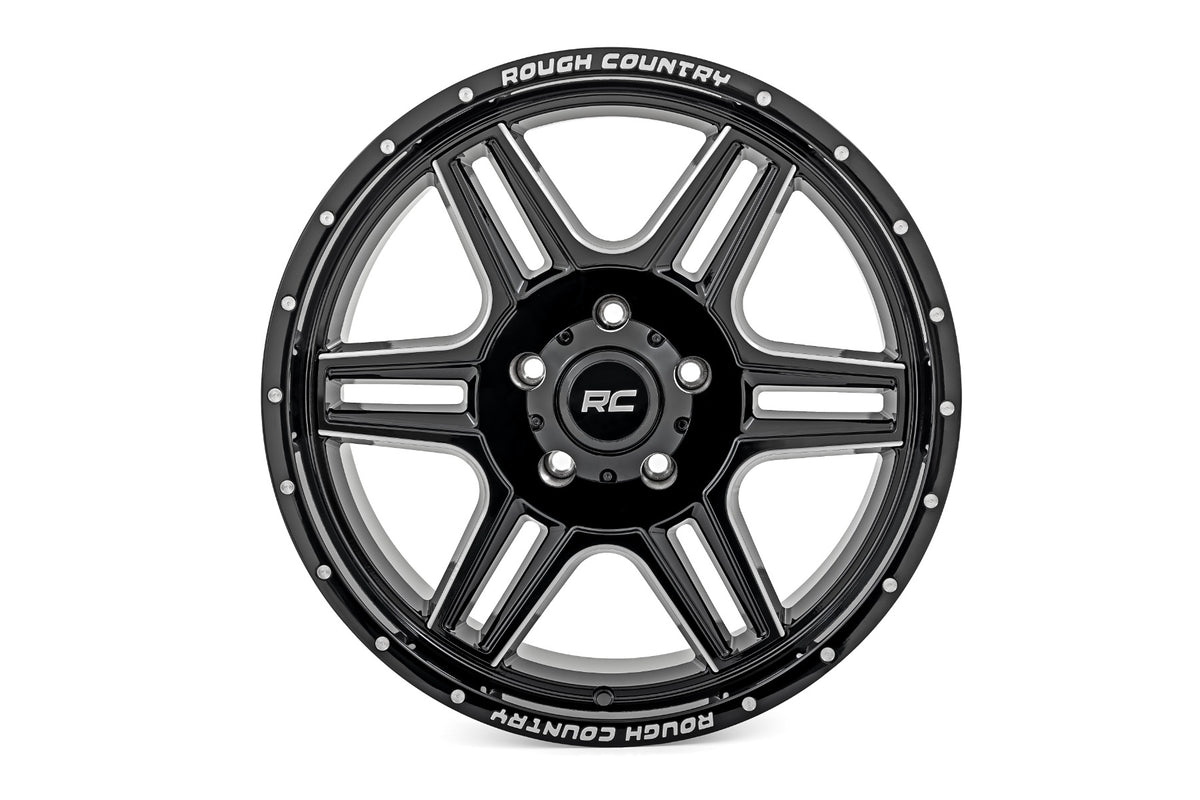 Rough Country 92 Series Wheel/Machined One-Piece/Gloss Black/20x9/5x5.5/+0mm - 92200914 for 1977-1993 Dodge W150 - angle view