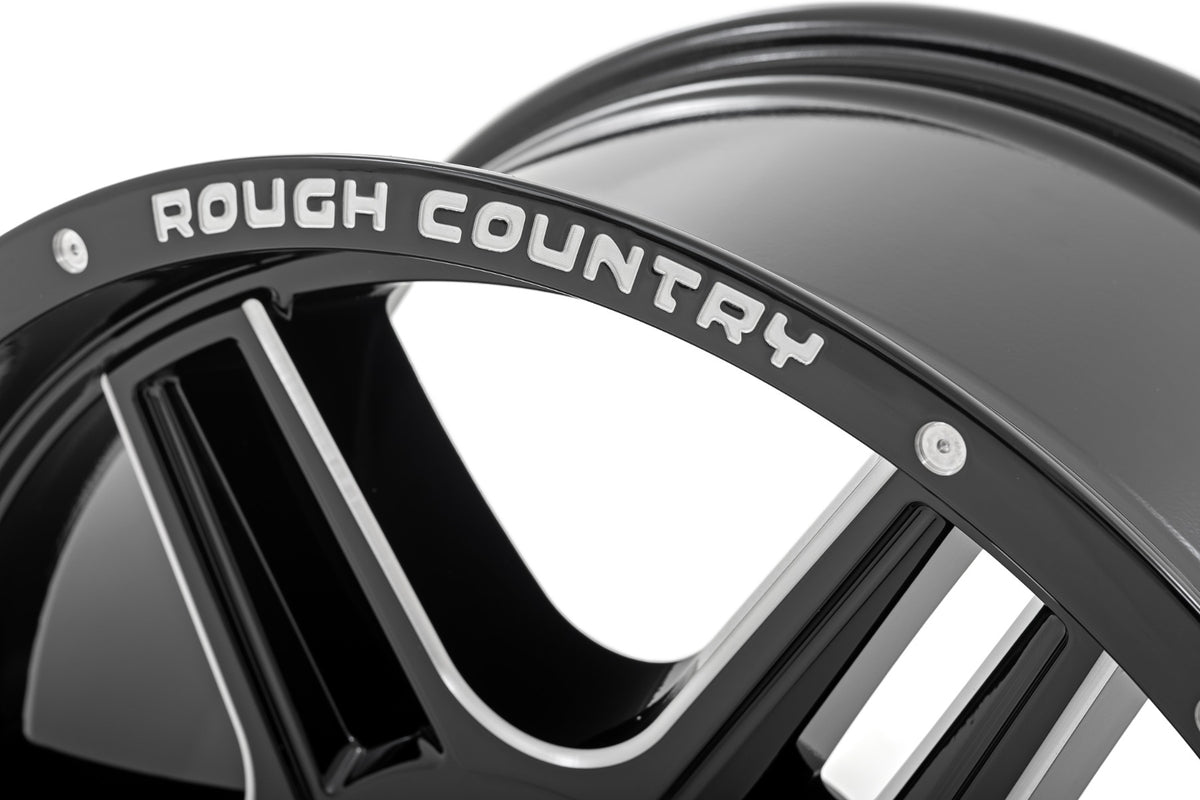 Rough Country 92 Series Wheel/Machined One-Piece/Gloss Black/20x9/5x5.5/+0mm - 92200914 for 1977-1993 Dodge W150 - detail vie