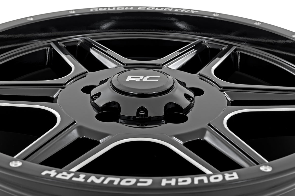 Rough Country 92 Series Wheel/Machined One-Piece/Gloss Black/20x9/5x5.5/+0mm - 92200914 for 1977-1993 Dodge W150 - installed 