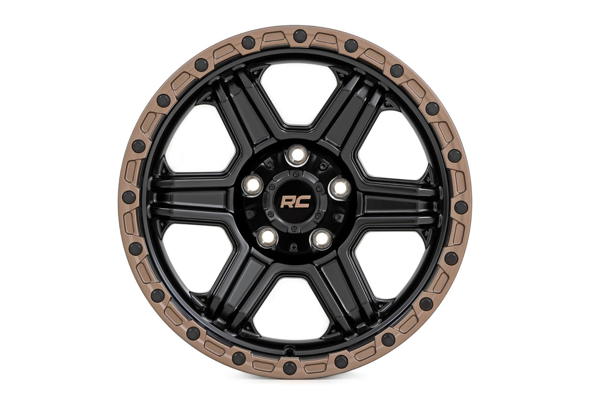 Rough Country - Rough Country 79 Series Wheel - One-Piece - Semi Gloss Black w/Bronze Ring - 18x9 - 6x135 - -12mm